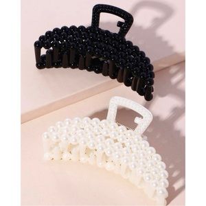 Black & White Beaded Hair Claw Clips Set (2) | Elegant Arc Clips